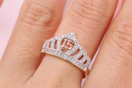 14K Gold 15 Anos Quinceanera Crown Ring HH