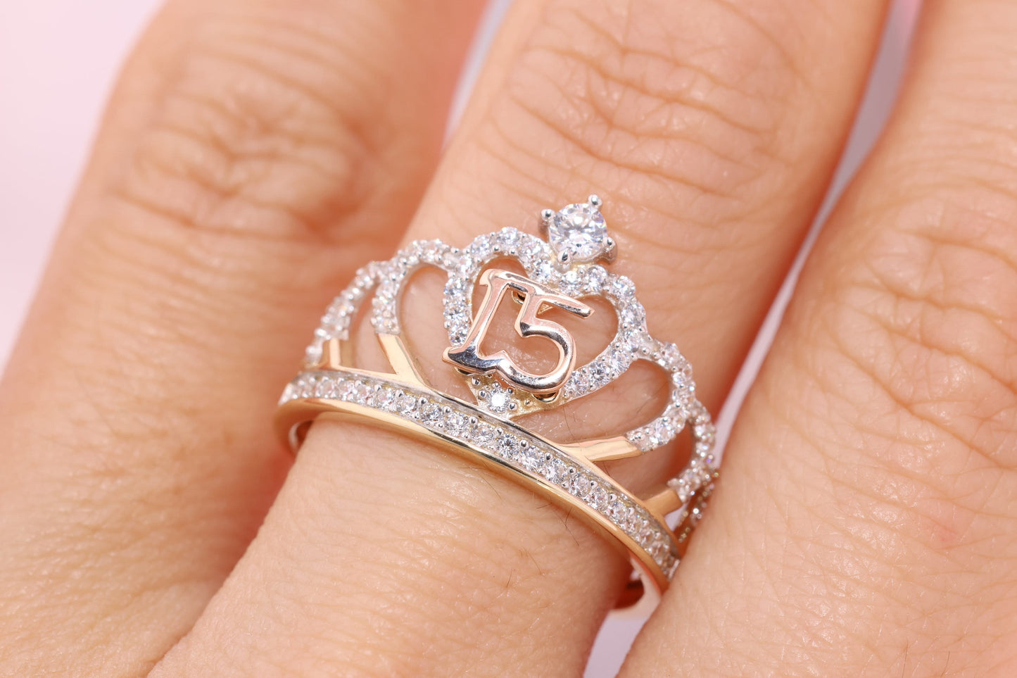 14K Gold 15 Anos Quinceanera Crown Ring C
