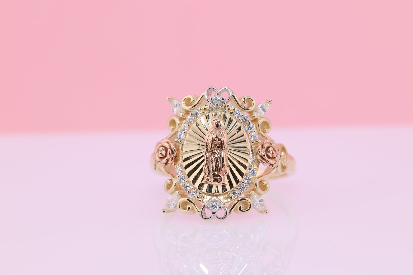 14k Solid Gold Virgin Mary Virgen Maria Lady Guadalupe Ring JJ