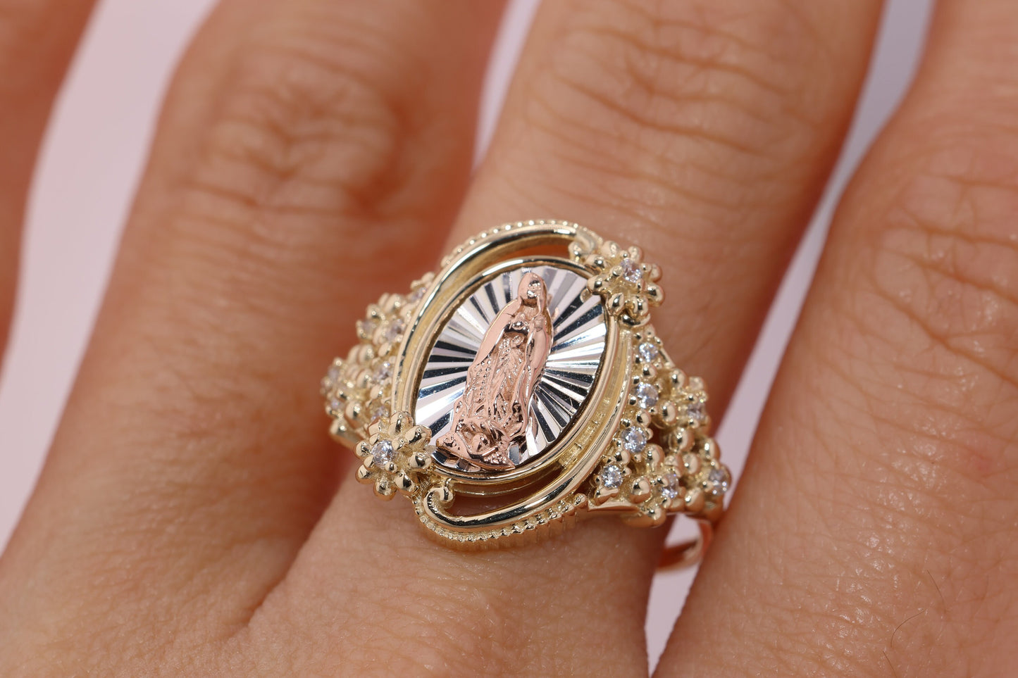 14k Solid Gold Virgin Mary Virgen Maria Lady Guadalupe Ring II