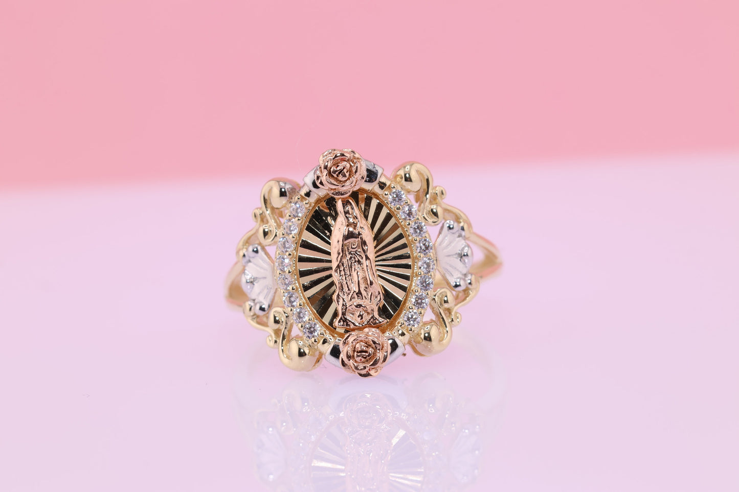 14k Solid Gold Virgin Mary Virgen Maria Lady Guadalupe Ring HH