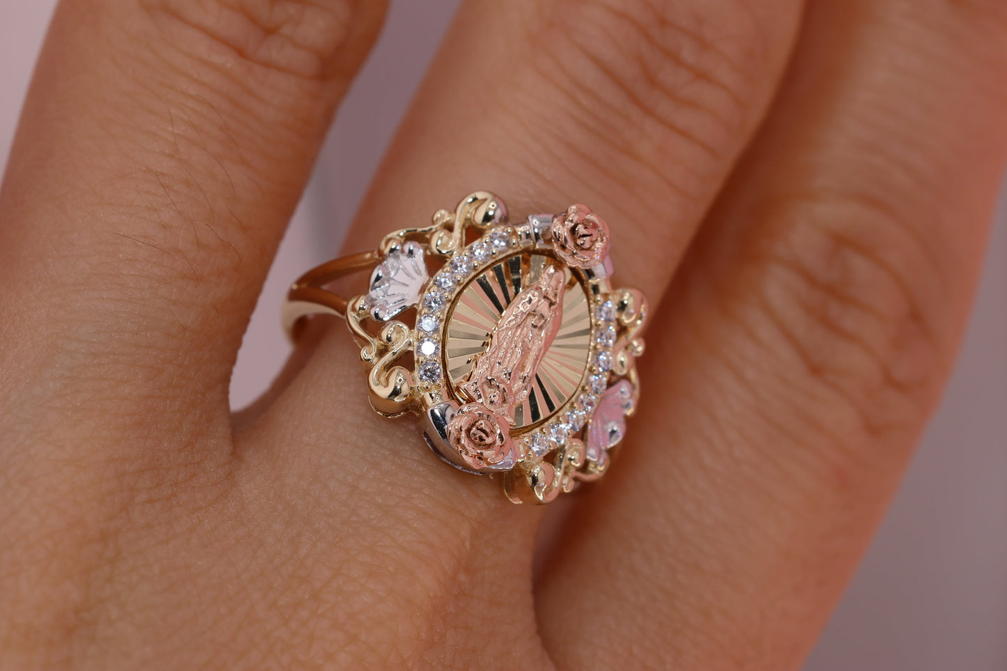 14k Solid Gold Virgin Mary Virgen Maria Lady Guadalupe Ring HH