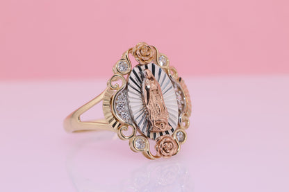 14k Solid Gold Virgin Mary Virgen Maria Lady Guadalupe Ring FF