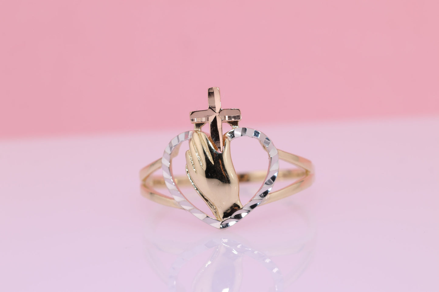 14k Solid Gold Praying Hands Ring B