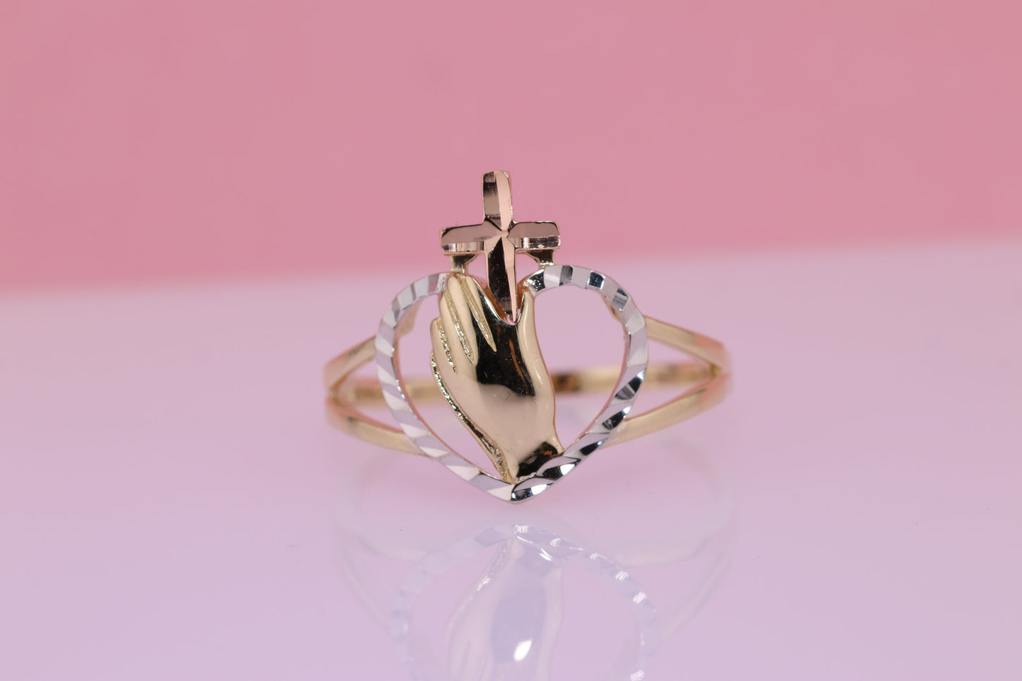 14k Solid Gold Praying Hands Ring B