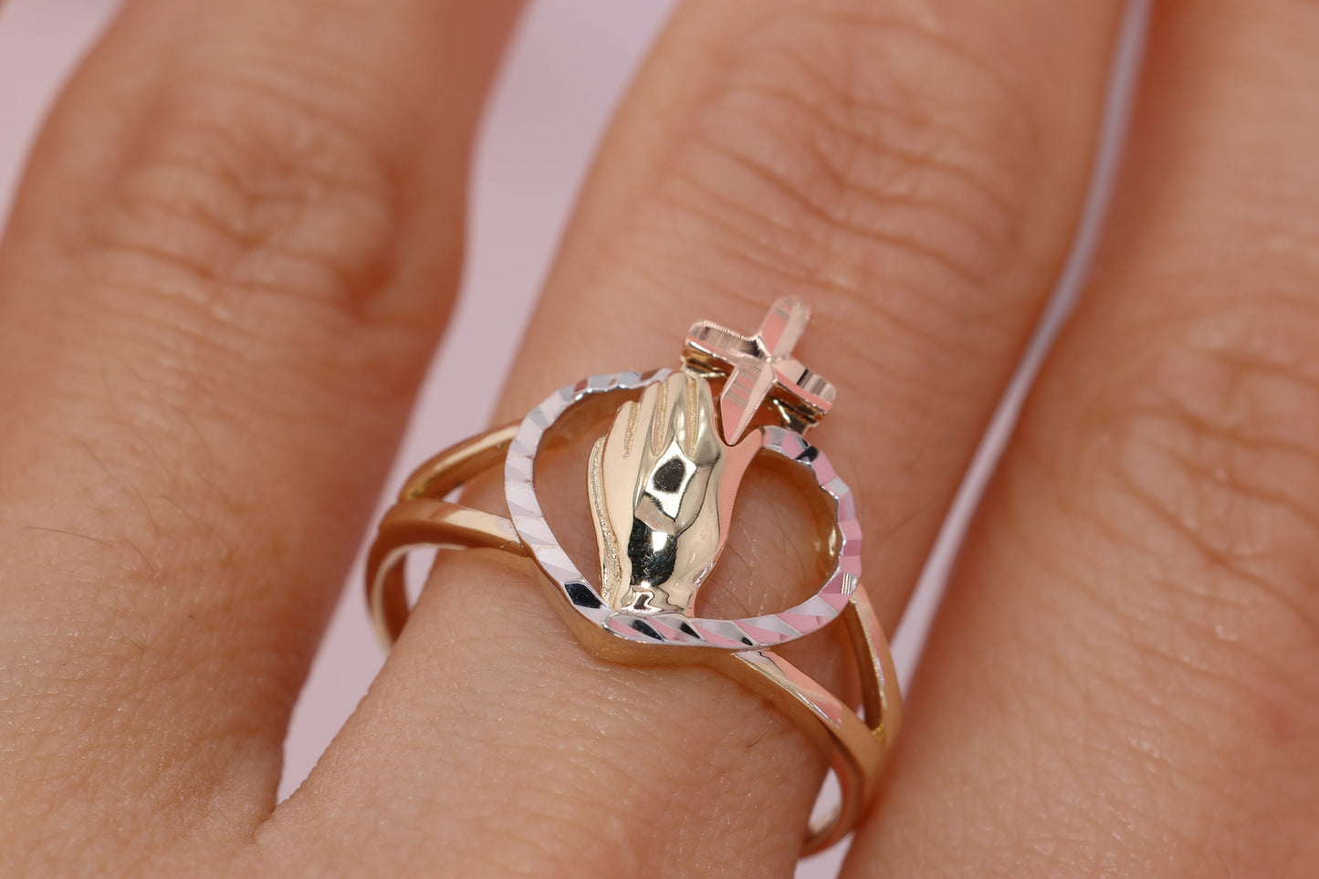 14k Solid Gold Praying Hands Ring B