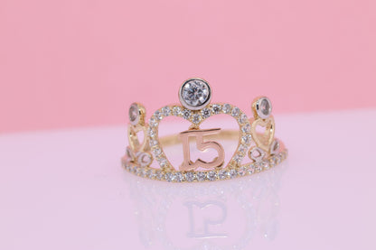 14K Gold 15 Anos Quinceanera Crown Ring PP