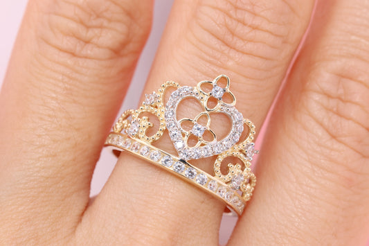 14K Gold 15 Anos Quinceanera Crown Ring KK