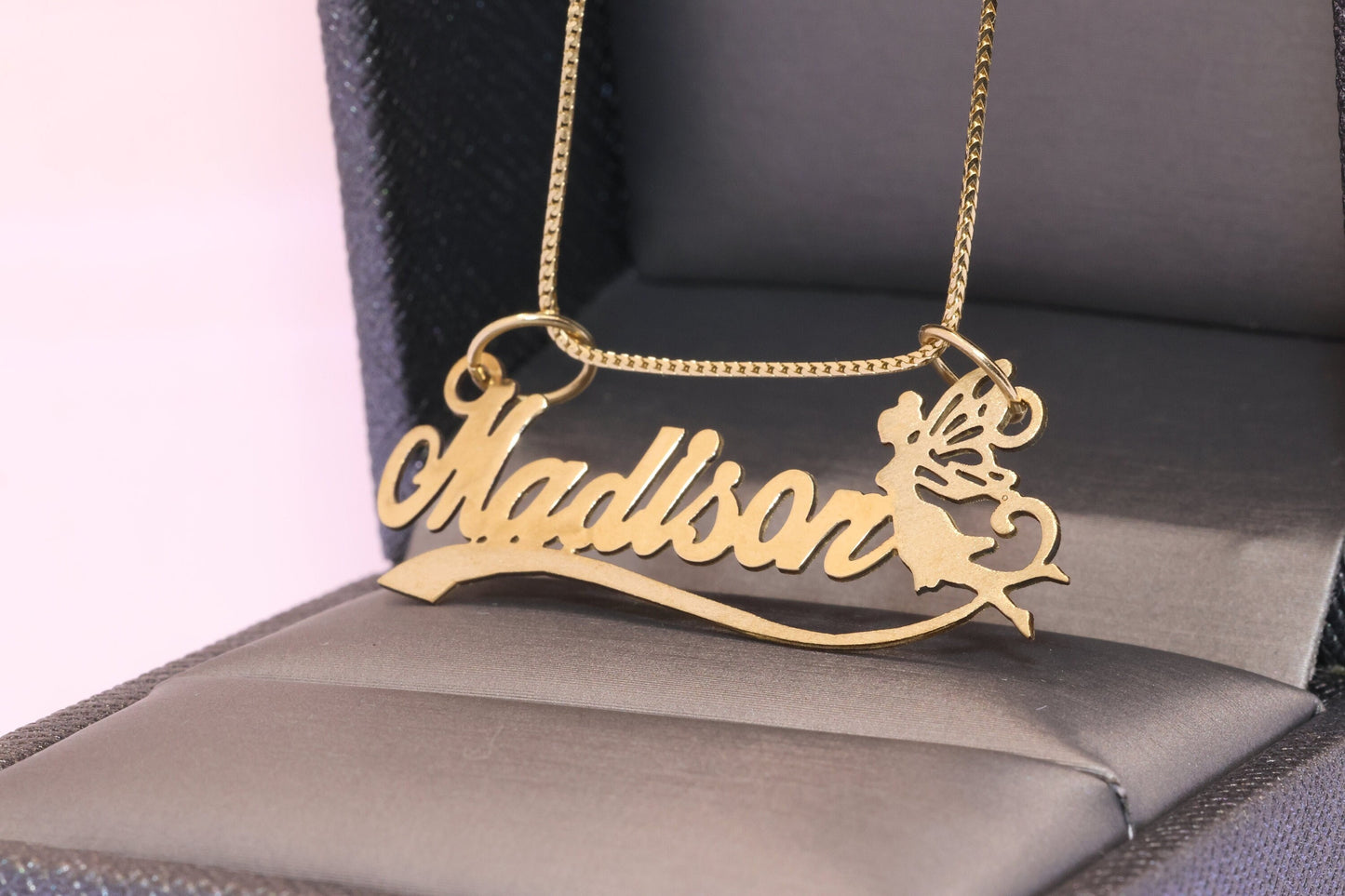 10K or 14K Gold Personalized Name with Angel Pendant