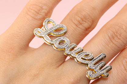 10K or 14K Gold Personalized DOUBLE PLATE Two Double Finger Ring