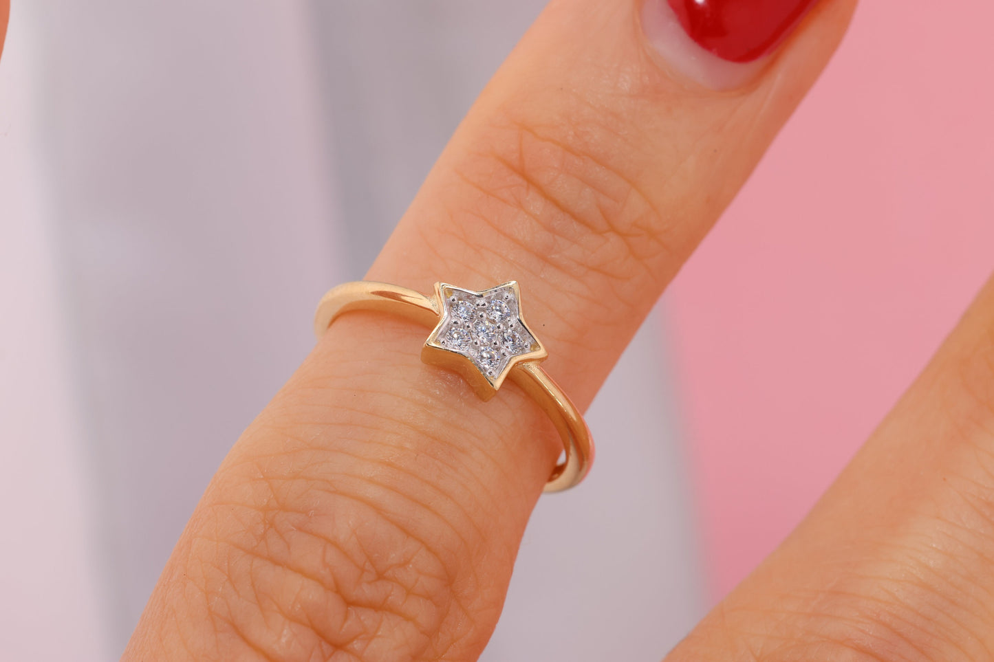 Solid 14k Yellow Gold Star Midi Knuckle Ring