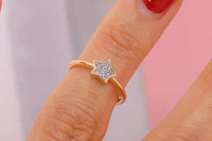Solid 14k Yellow Gold Star Midi Knuckle Ring