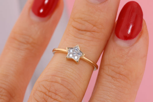 Solid 14k Yellow Gold Star Midi Knuckle Ring