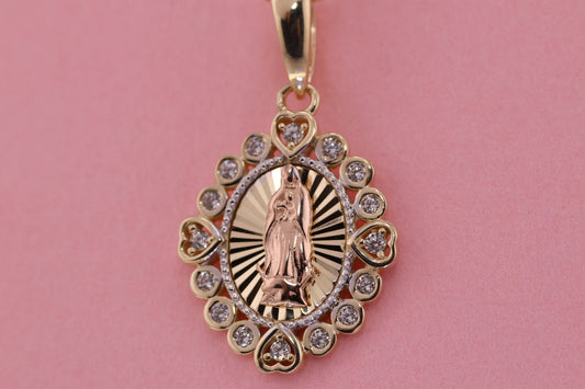 14k Solid Gold Virgin Mary Virgen Maria Lady Guadalupe Pendant K