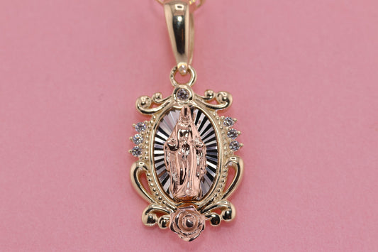 14k Solid Gold Virgin Mary Virgen Maria Lady Guadalupe Pendant J