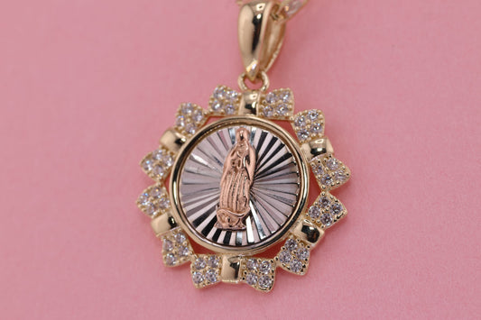 14k Solid Gold Virgin Mary Virgen Maria Lady Guadalupe Pendant I