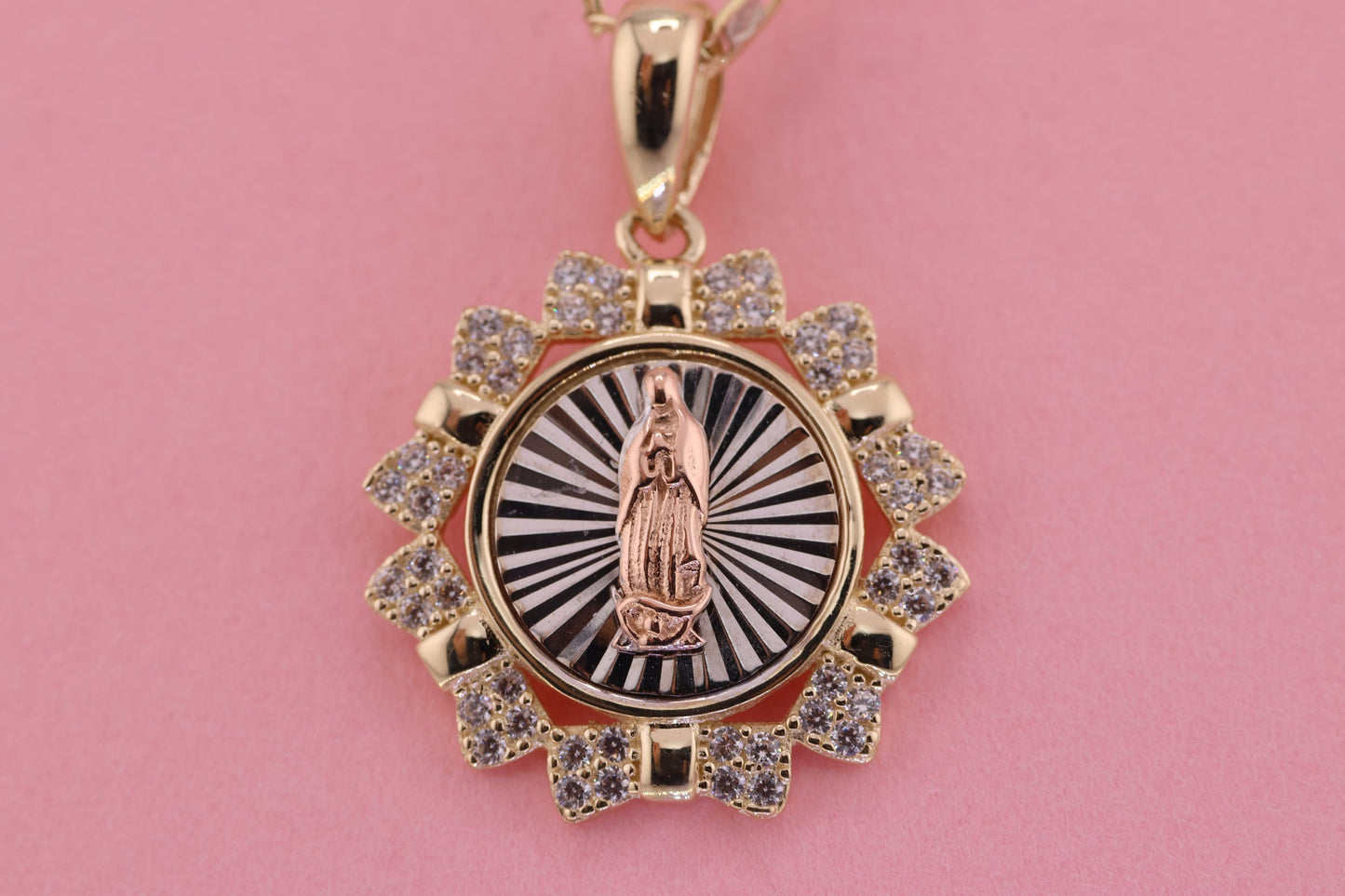 14k Solid Gold Virgin Mary Virgen Maria Lady Guadalupe Pendant I