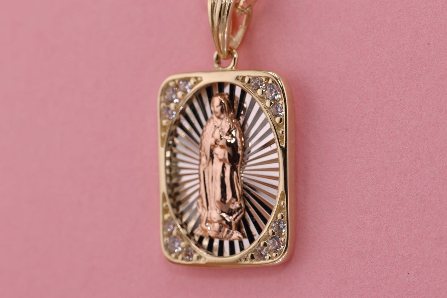 14k Solid Gold Virgin Mary Virgen Maria Lady Guadalupe Pendant E