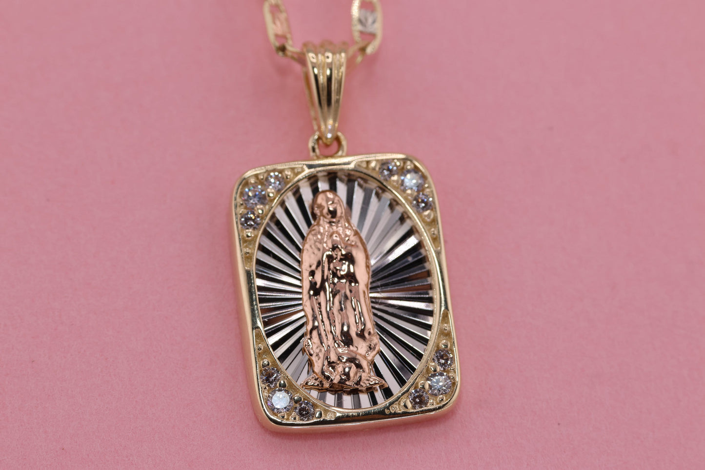 14k Solid Gold Virgin Mary Virgen Maria Lady Guadalupe Pendant E