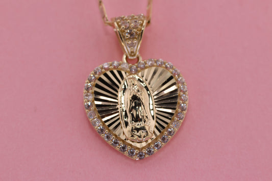 14k Solid Gold Virgin Mary Virgen Maria Lady Guadalupe Pendant C