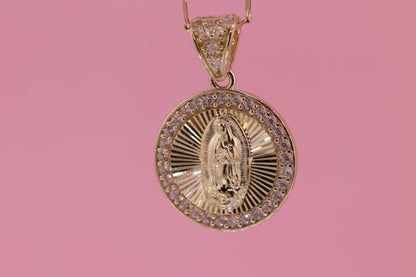 14k Solid Gold Virgin Mary Virgen Maria Lady Guadalupe Pendant M