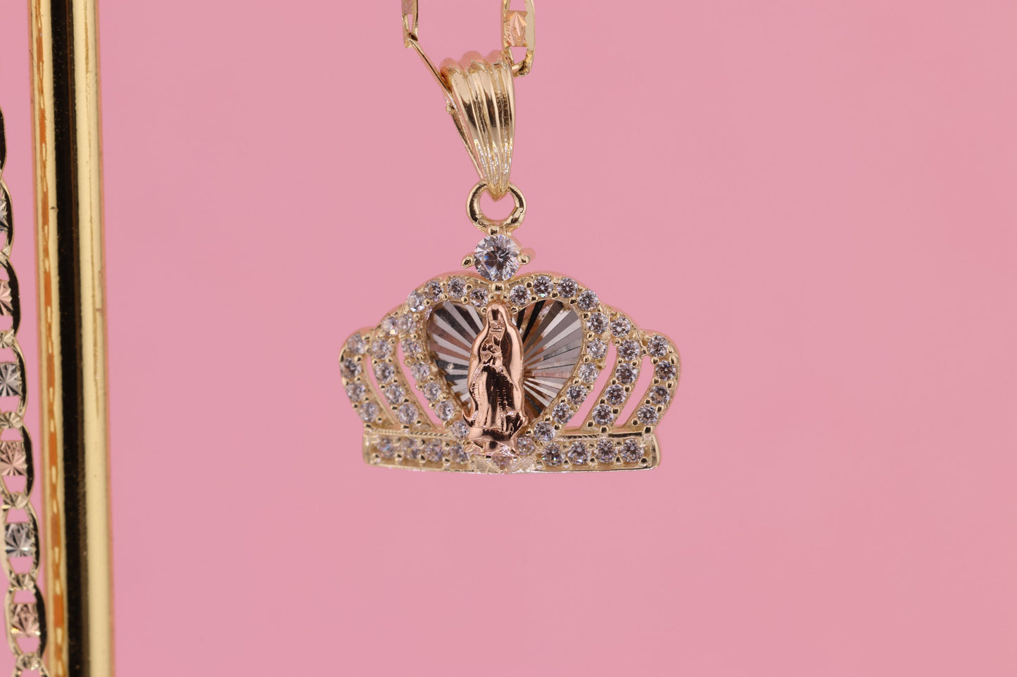 14k Solid Gold Tiny Virgin Mary Virgen Maria Lady Guadalupe Pendant