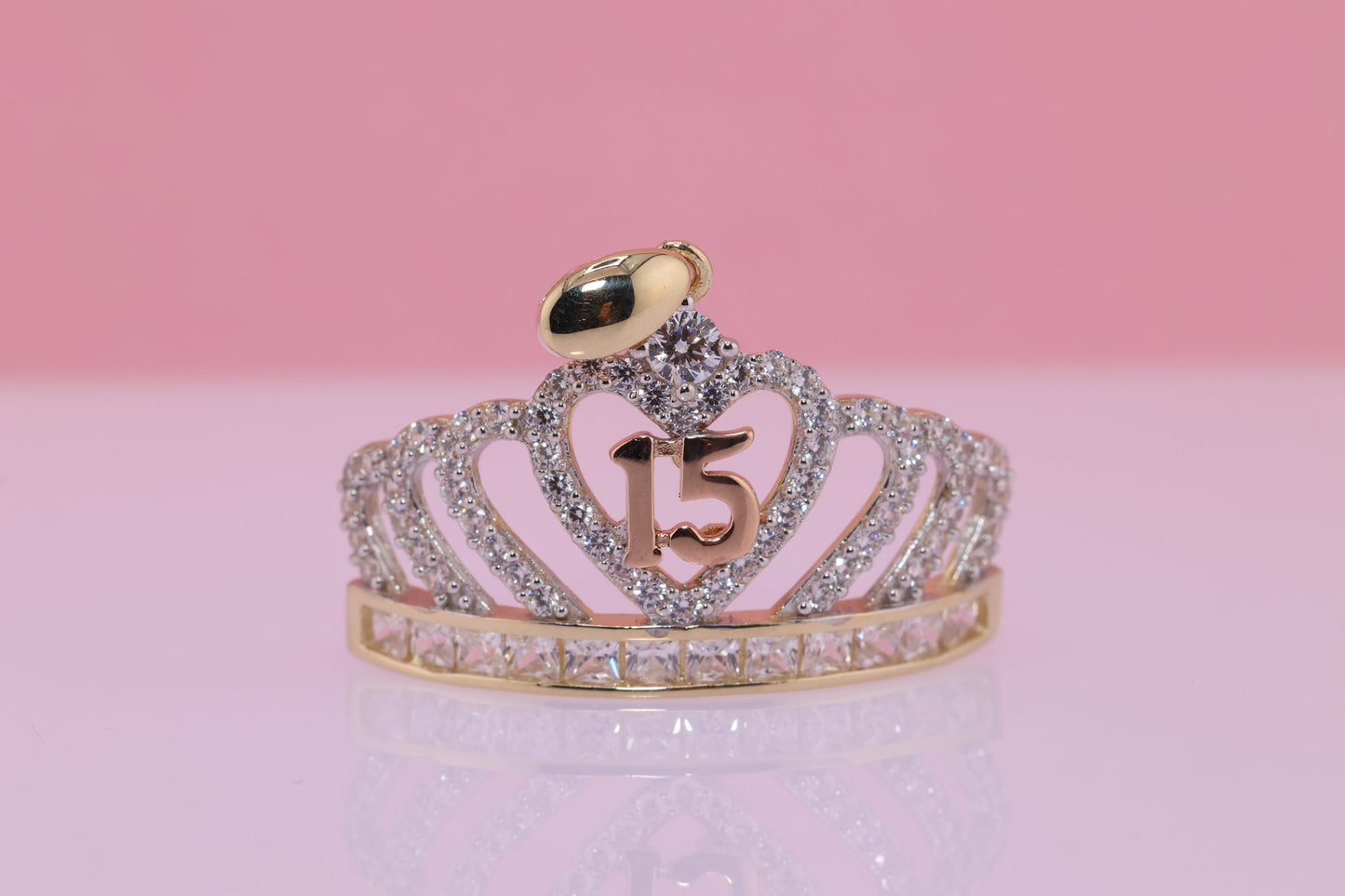 14K Gold 15 Anos Quinceanera Crown Pendant C