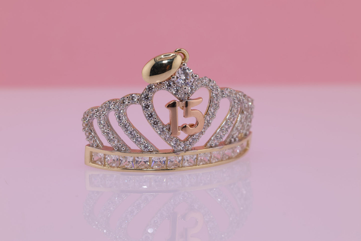 14K Gold 15 Anos Quinceanera Crown Pendant C
