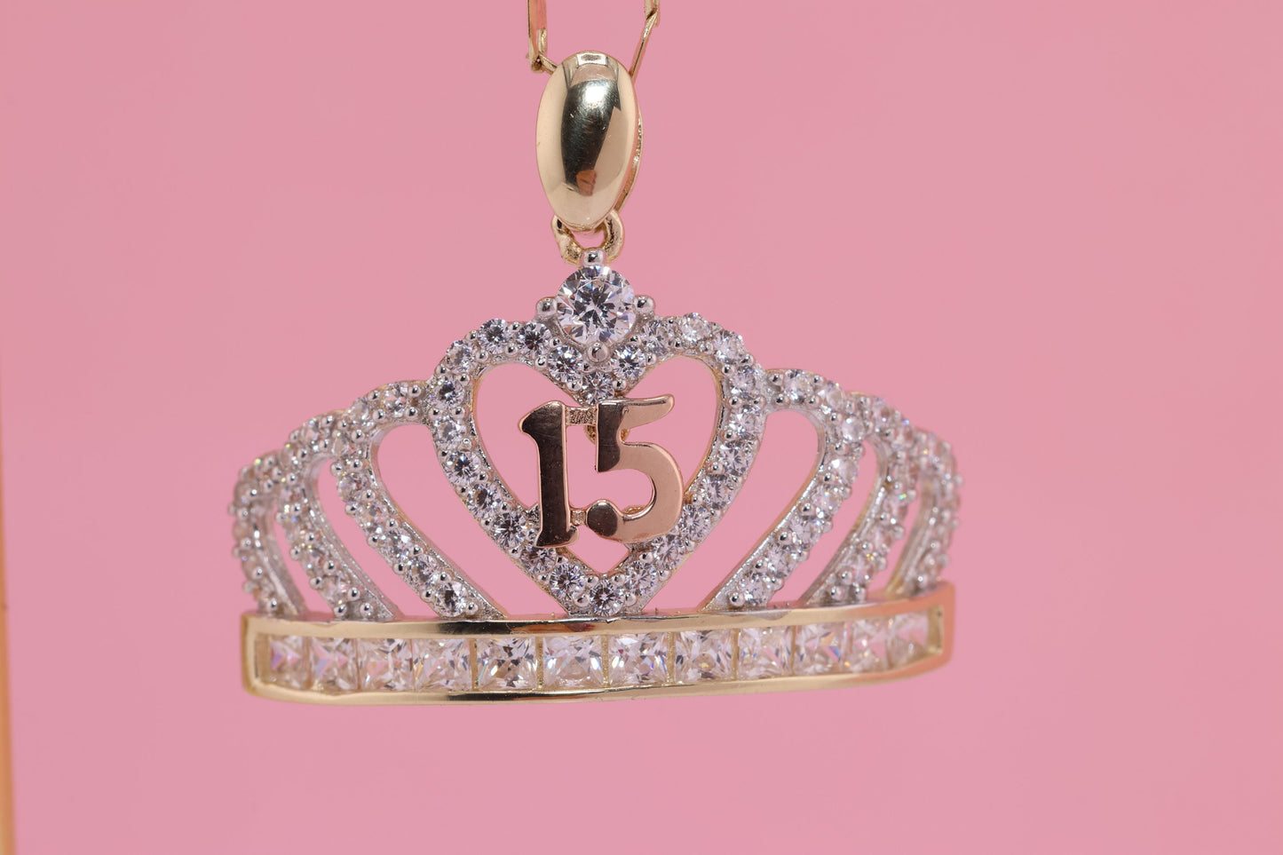 14K Gold 15 Anos Quinceanera Crown Pendant C