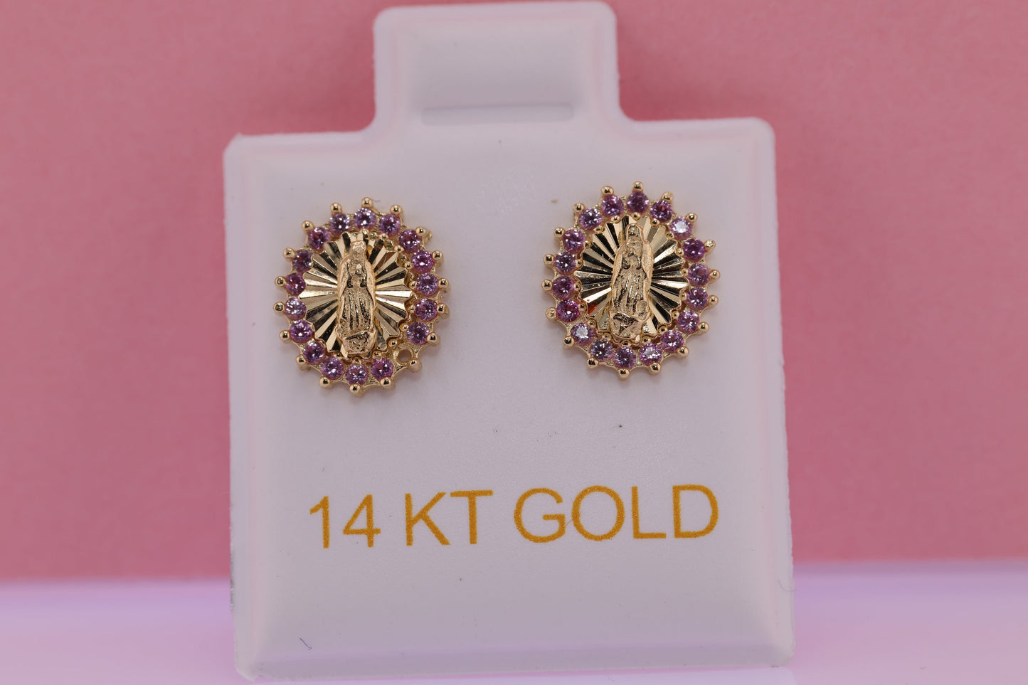 14K Gold Gold Virgin Mary Virgen Maria Lady Guadalupe Screw-back Earrings
