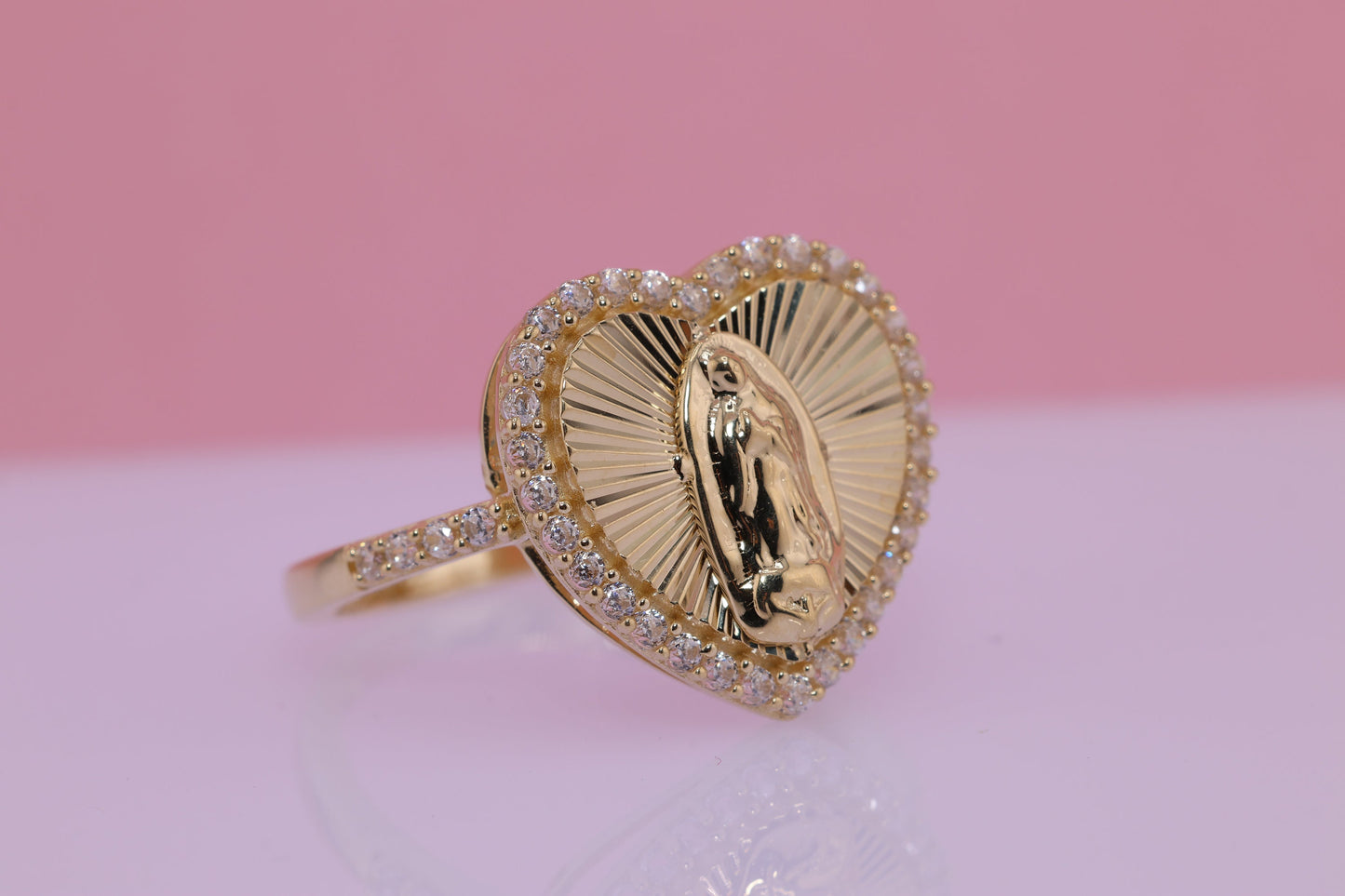 14k Solid Gold Virgin Mary Virgen Maria Lady Guadalupe Ring DD