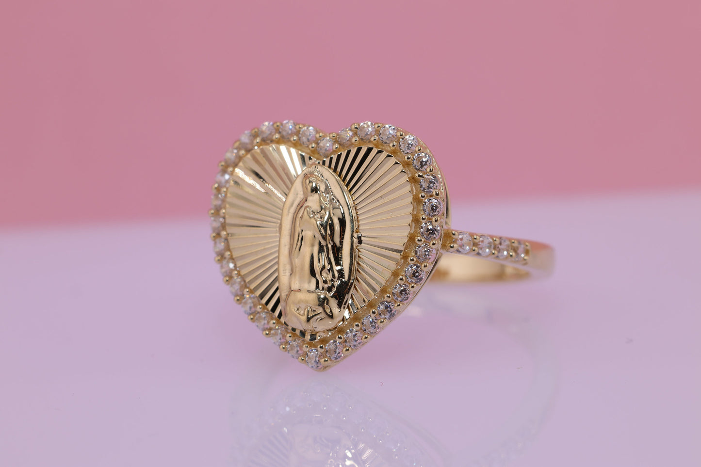 14k Solid Gold Virgin Mary Virgen Maria Lady Guadalupe Ring DD
