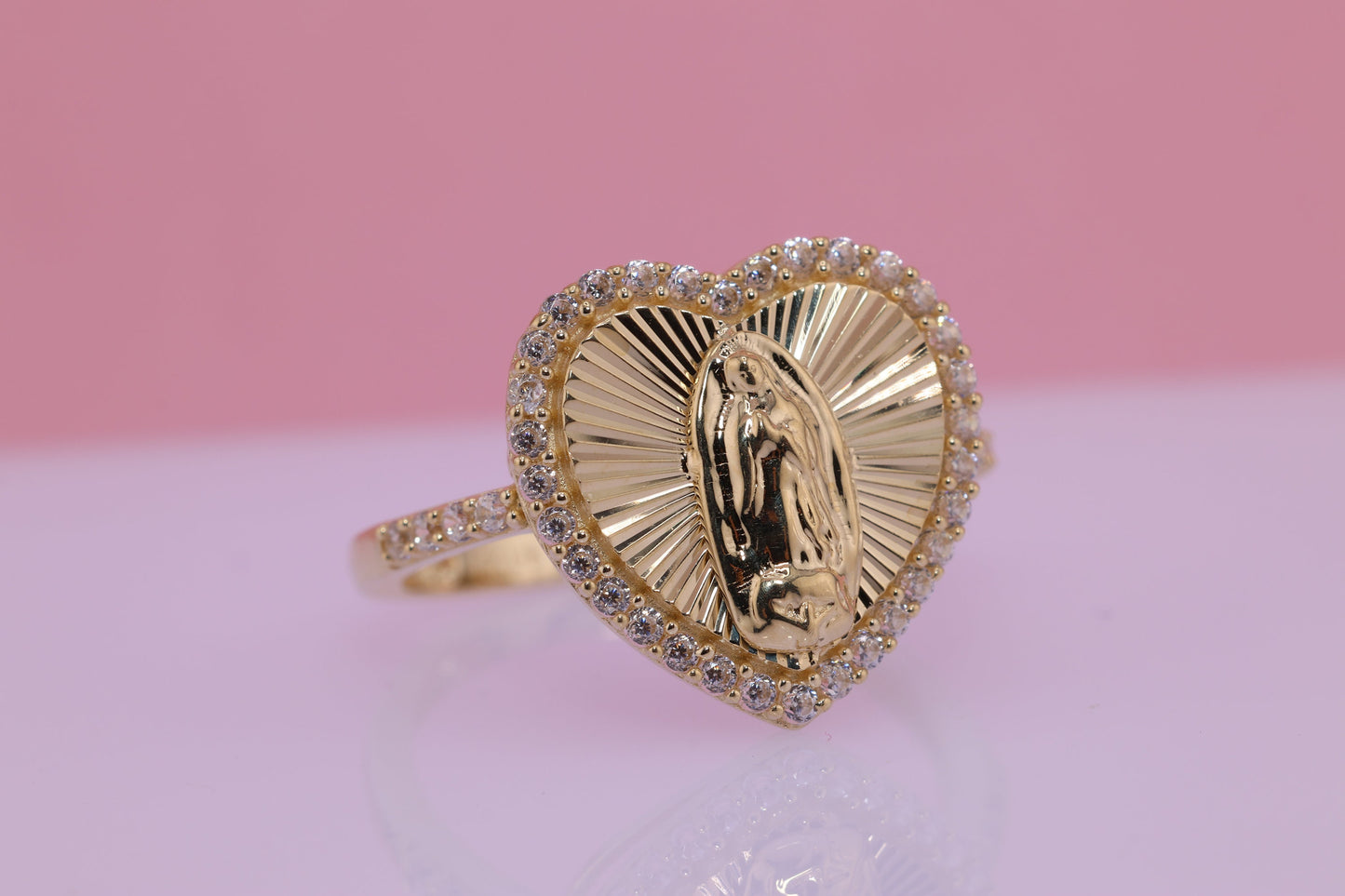 14k Solid Gold Virgin Mary Virgen Maria Lady Guadalupe Ring DD