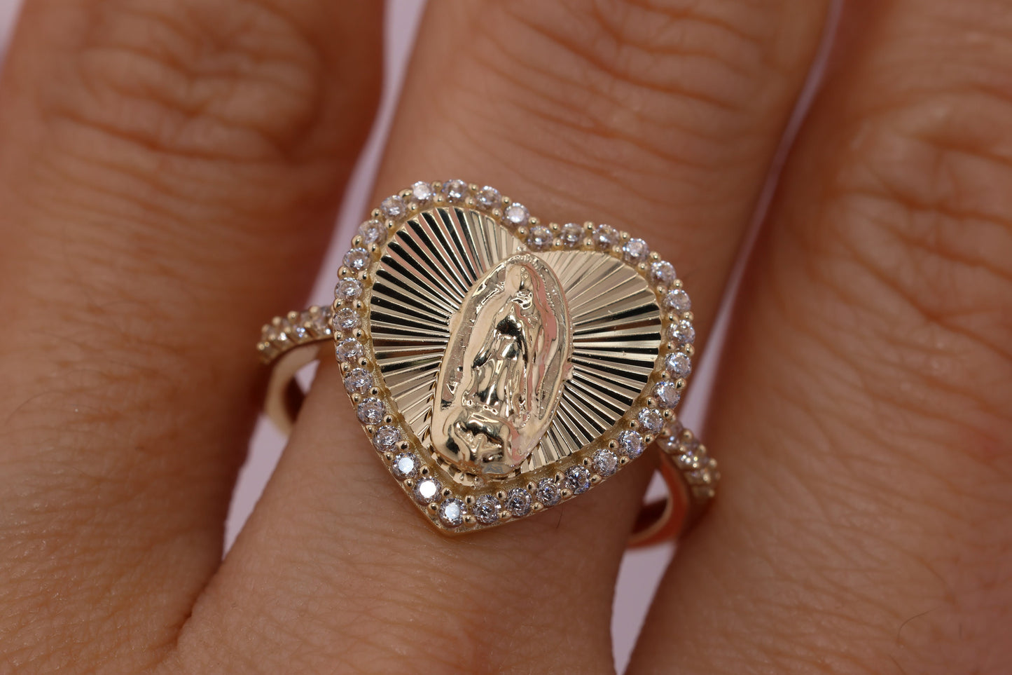 14k Solid Gold Virgin Mary Virgen Maria Lady Guadalupe Ring DD