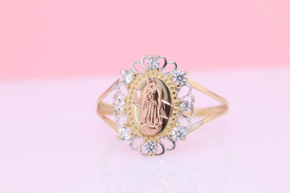 14k Solid Gold Virgin Mary Virgen Maria Lady Guadalupe Ring H