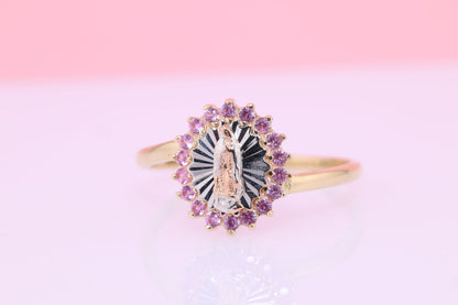 14k Solid Gold Virgin Mary Virgen Maria Lady Guadalupe Ring CC