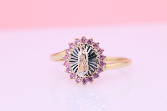 14k Solid Gold Virgin Mary Virgen Maria Lady Guadalupe Ring CC