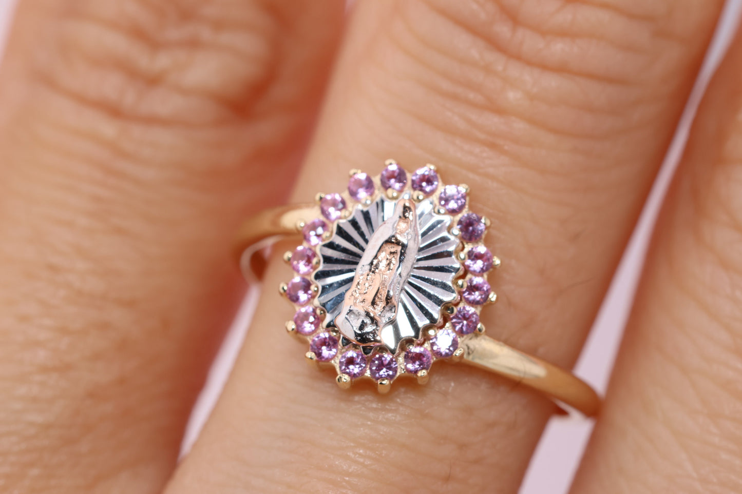 14k Solid Gold Virgin Mary Virgen Maria Lady Guadalupe Ring CC