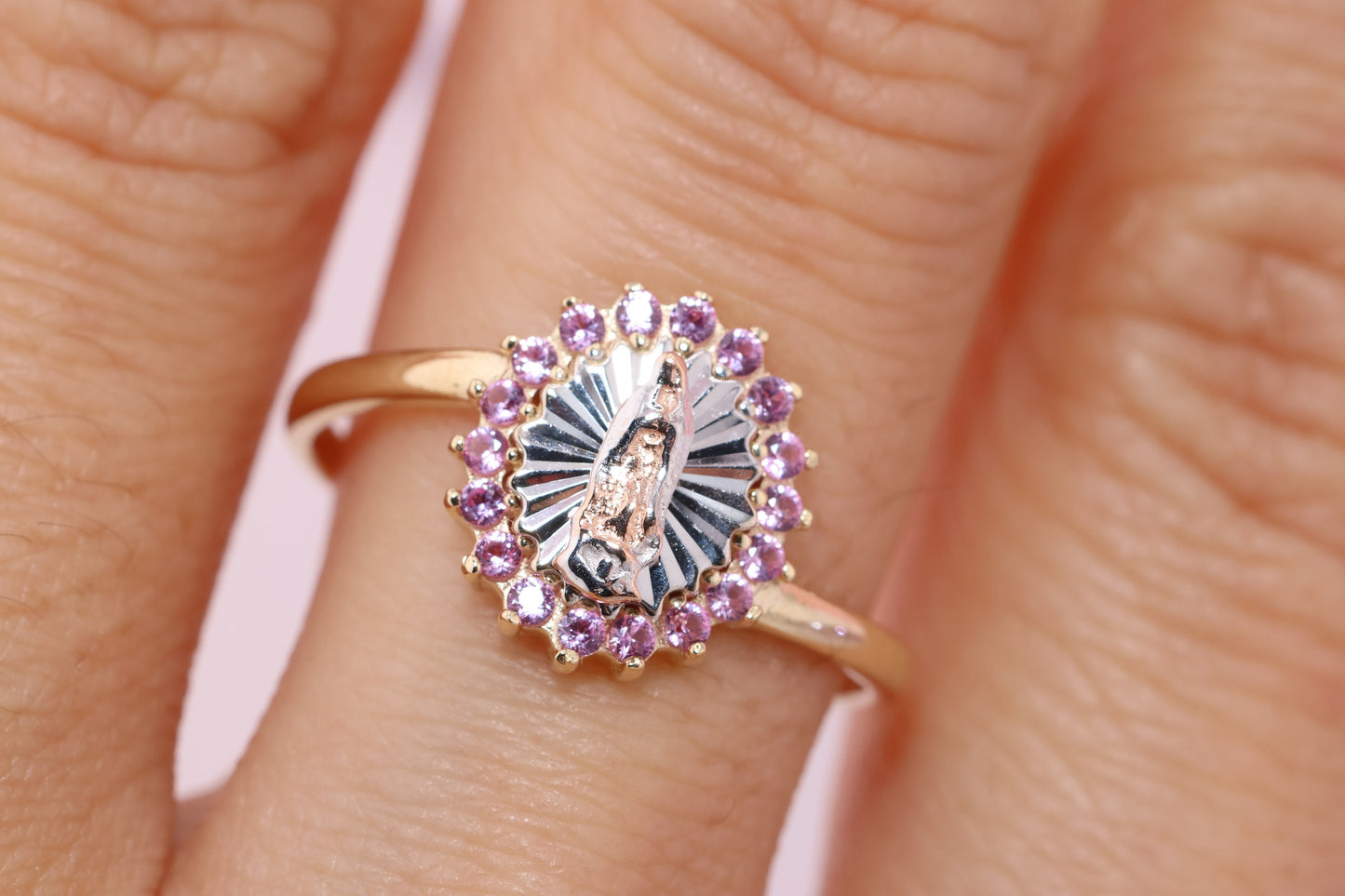 14k Solid Gold Virgin Mary Virgen Maria Lady Guadalupe Ring CC