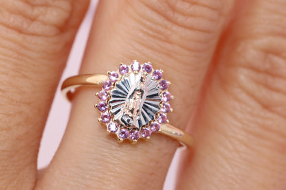 14k Solid Gold Virgin Mary Virgen Maria Lady Guadalupe Ring CC
