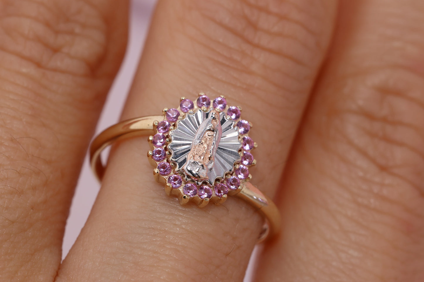 14k Solid Gold Virgin Mary Virgen Maria Lady Guadalupe Ring CC