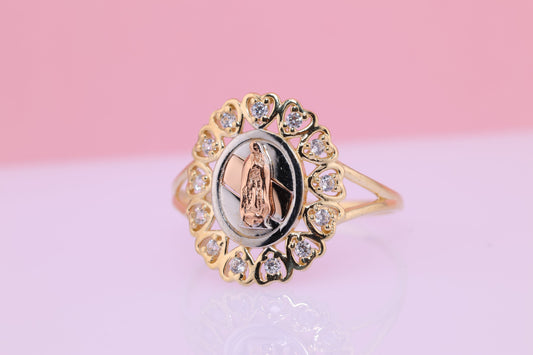 14k Solid Gold Virgin Mary Virgen Maria Lady Guadalupe Ring GG