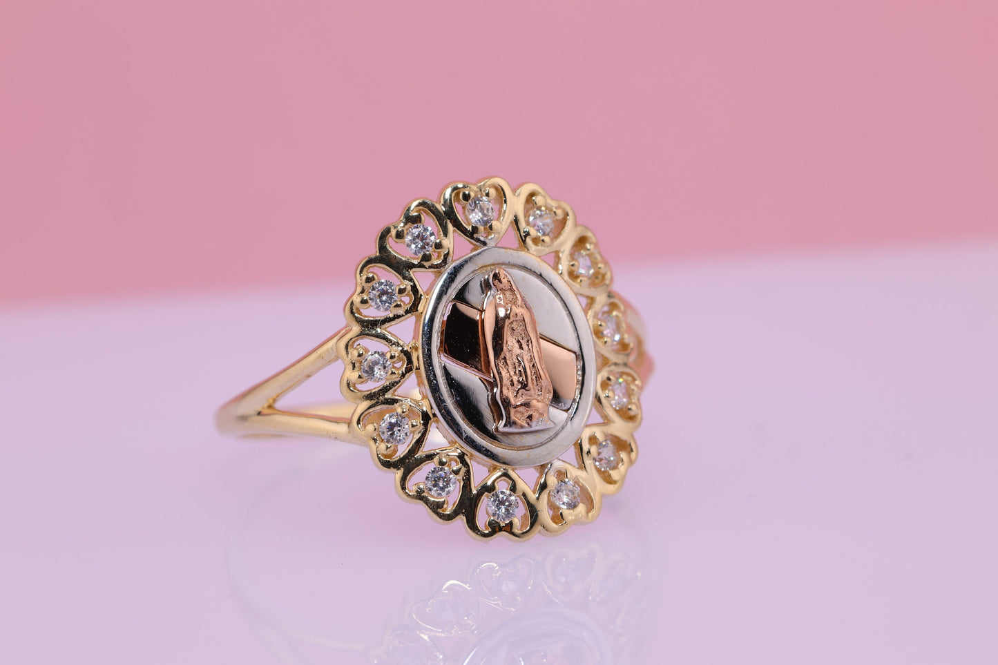 14k Solid Gold Virgin Mary Virgen Maria Lady Guadalupe Ring GG