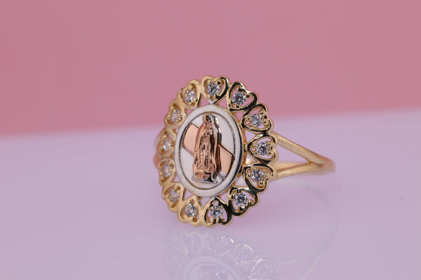 14k Solid Gold Virgin Mary Virgen Maria Lady Guadalupe Ring GG