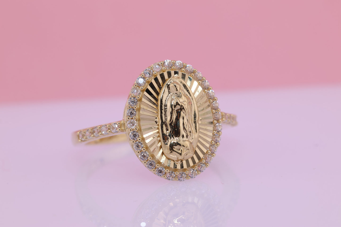 14k Solid Gold Virgin Mary Virgen Maria Lady Guadalupe Ring AA