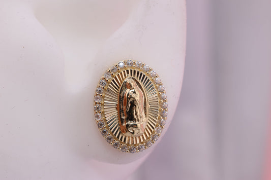 14k Solid Gold Virgin Mary Virgen Maria Lady Guadalupe Earrings L