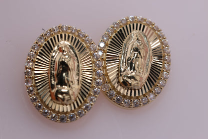 14k Solid Gold Virgin Mary Virgen Maria Lady Guadalupe Earrings L