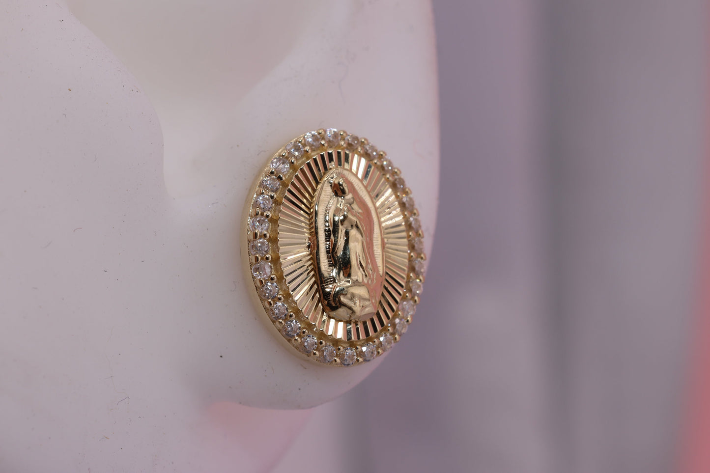 14k Solid Gold Virgin Mary Virgen Maria Lady Guadalupe Earrings K