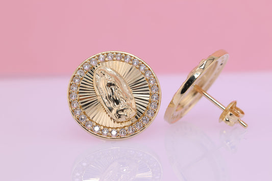 14k Solid Gold Virgin Mary Virgen Maria Lady Guadalupe Earrings I