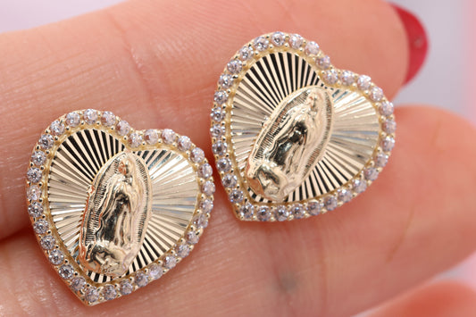 14k Solid Gold Virgin Mary Virgen Maria Lady Guadalupe Earrings H
